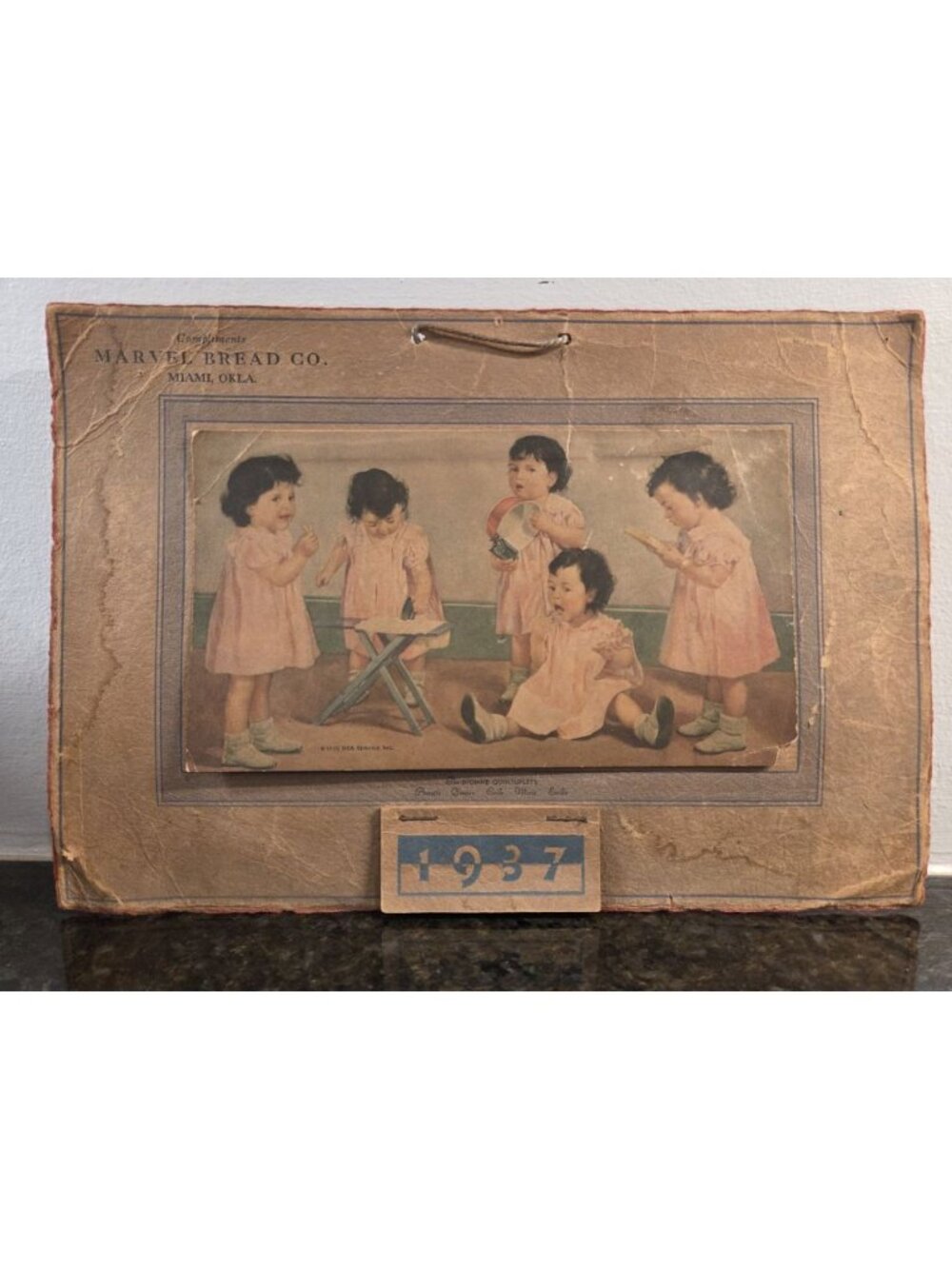 1937 Marvel Bread Co Advertising Calendar Dionne Quintuplets Vtg Paper Ephemera